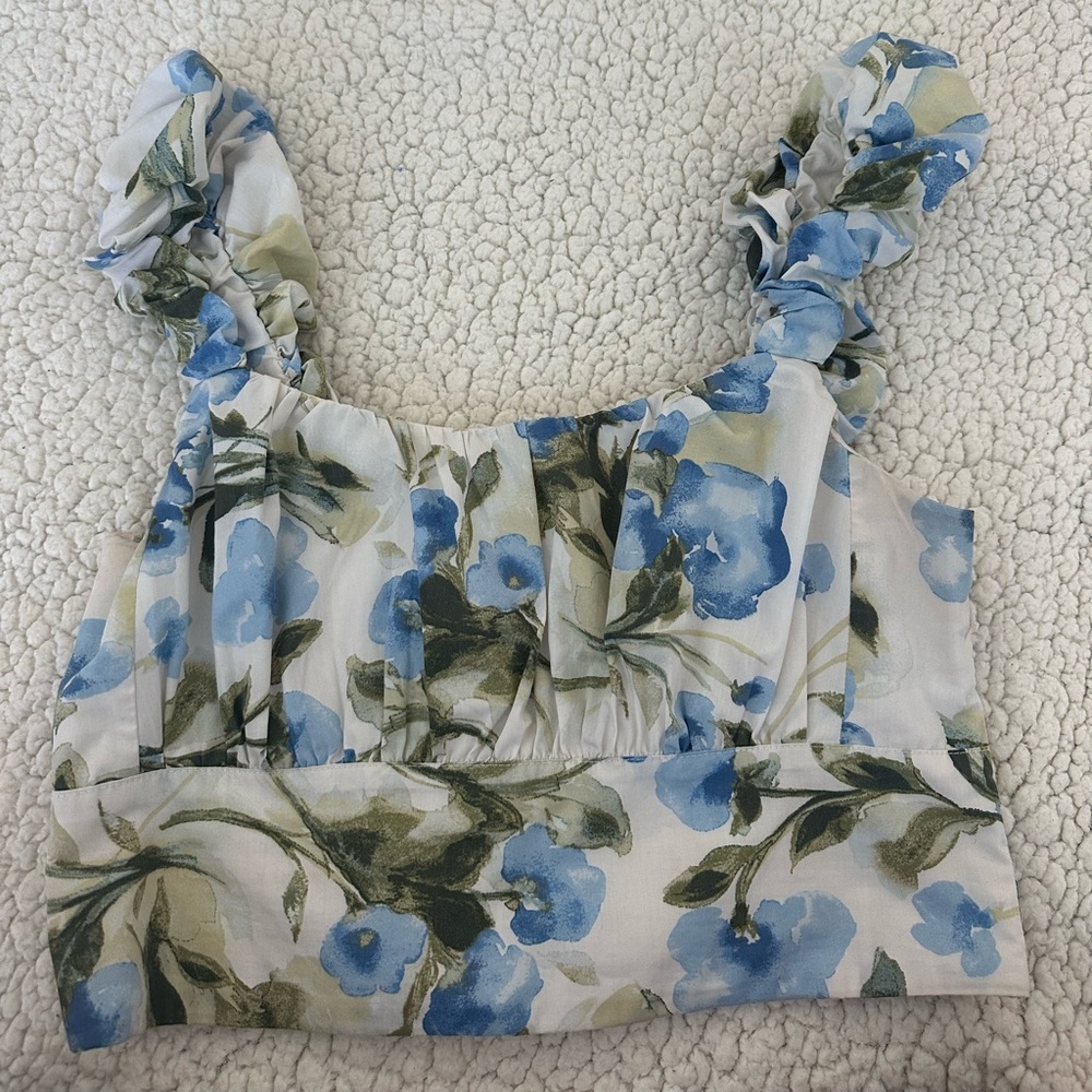 Abercrombie Blue Floral Ruffle Crop Blouse – Size M